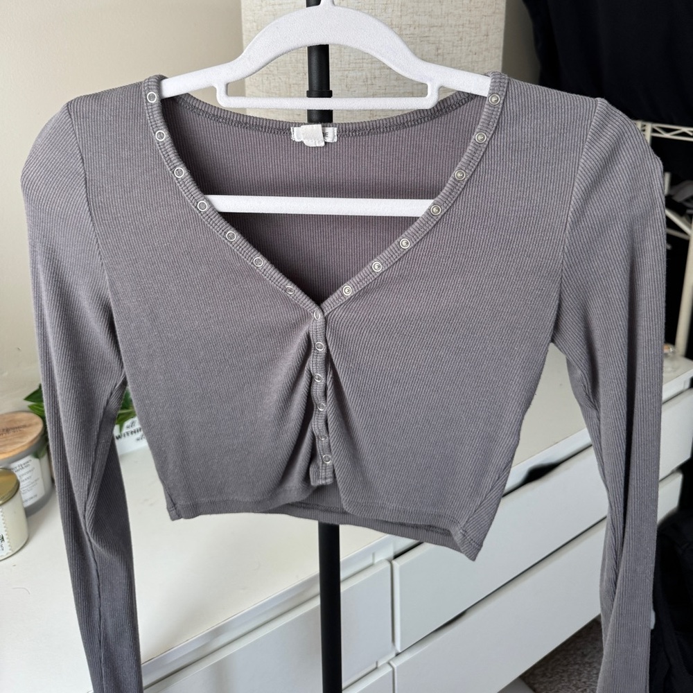 Garage V Neck Button Up Shirt- Gray